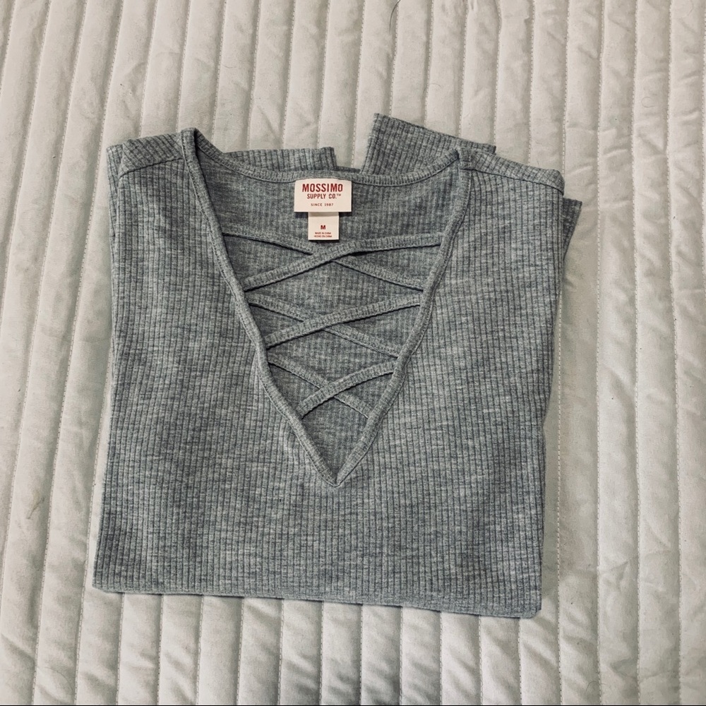 NEW lace up gray long sleeve medium
